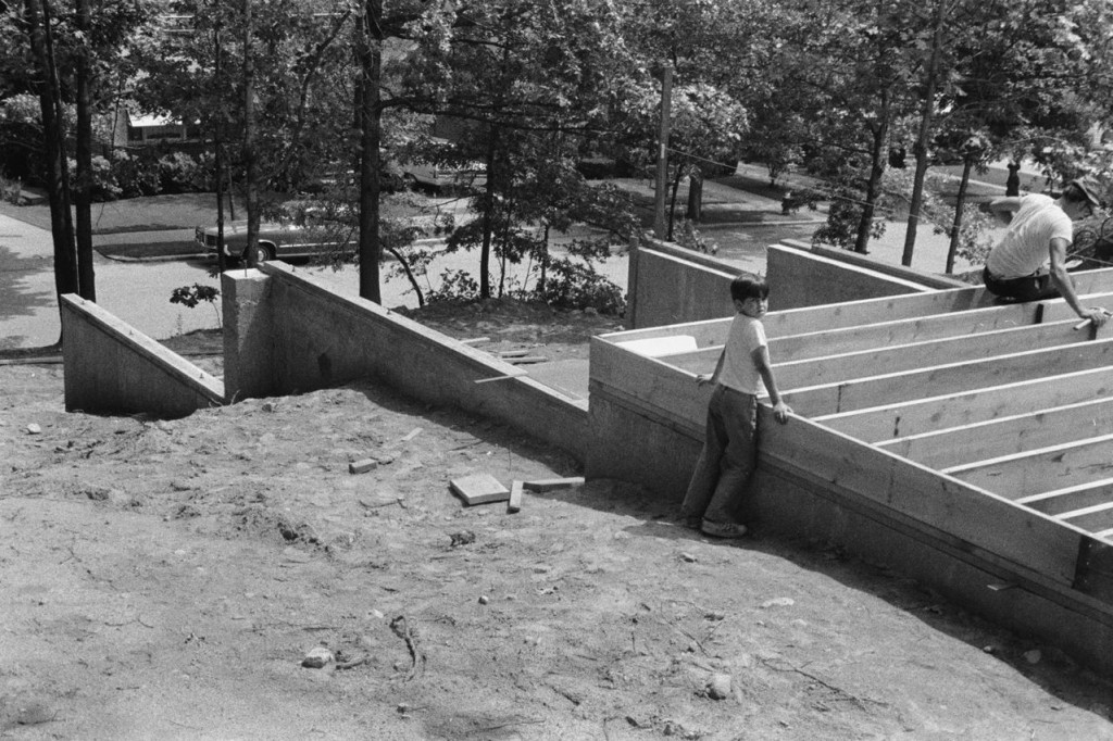 construction, looking down the hill