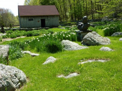 bronze sculpture with daffodils