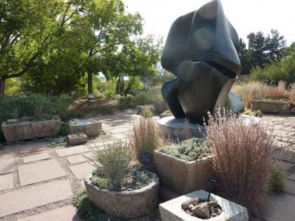 wildflower rockery with sculpture