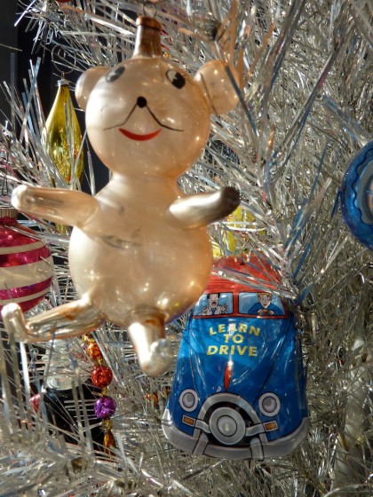 holiday italian glass bear and tin wind-up car