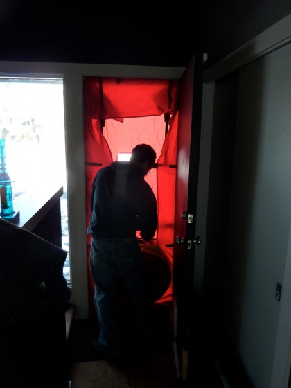 blower getting fitted into doorway