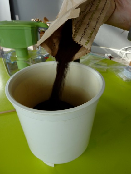 pour half the bag of coffee