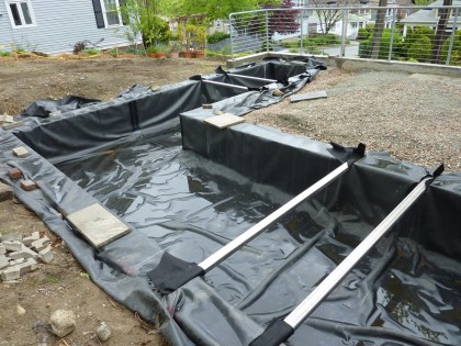 pond liner — finished and rained on