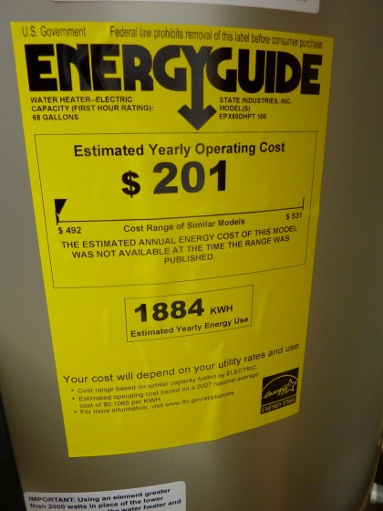 hybrid water heater energy guide sticker