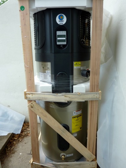 the hybrid water heater in crate