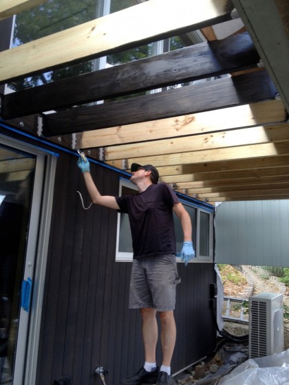 david staining the joists